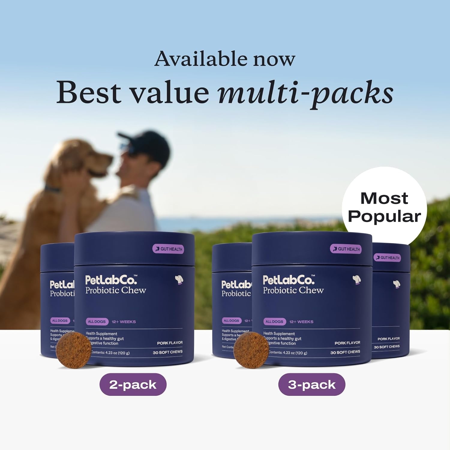 Probiotics for Dogs, Support Gut Health, Occasional Diarrhea, Digestive Health & Seasonal Allergies - Pork Flavor - 30 Soft Chews - Packaging May Vary