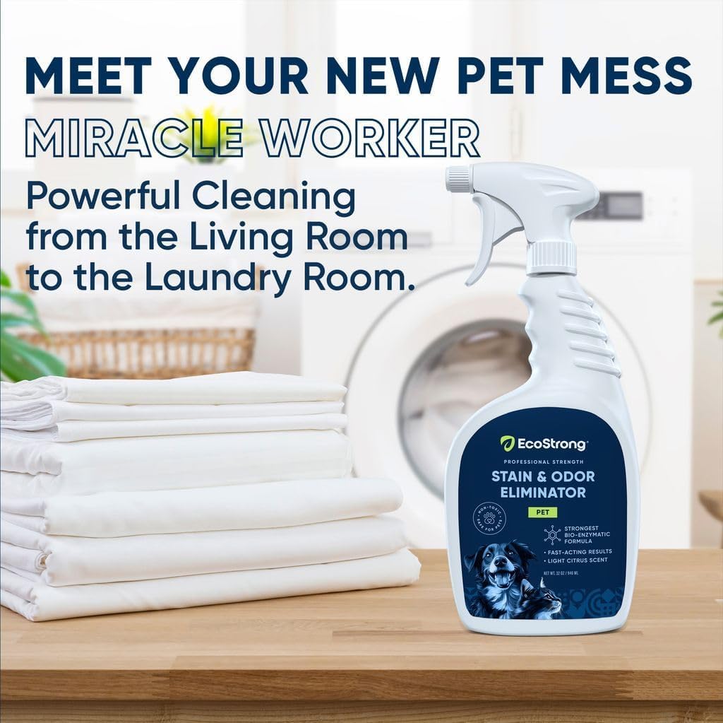 Eco Strong Pet Stain and Odor Remover - Cat Urine Enzyme Cleaner Destroyer, Urine Destroyer for Dogs, Pet Urine Enzyme Cleaner - 32 OZ