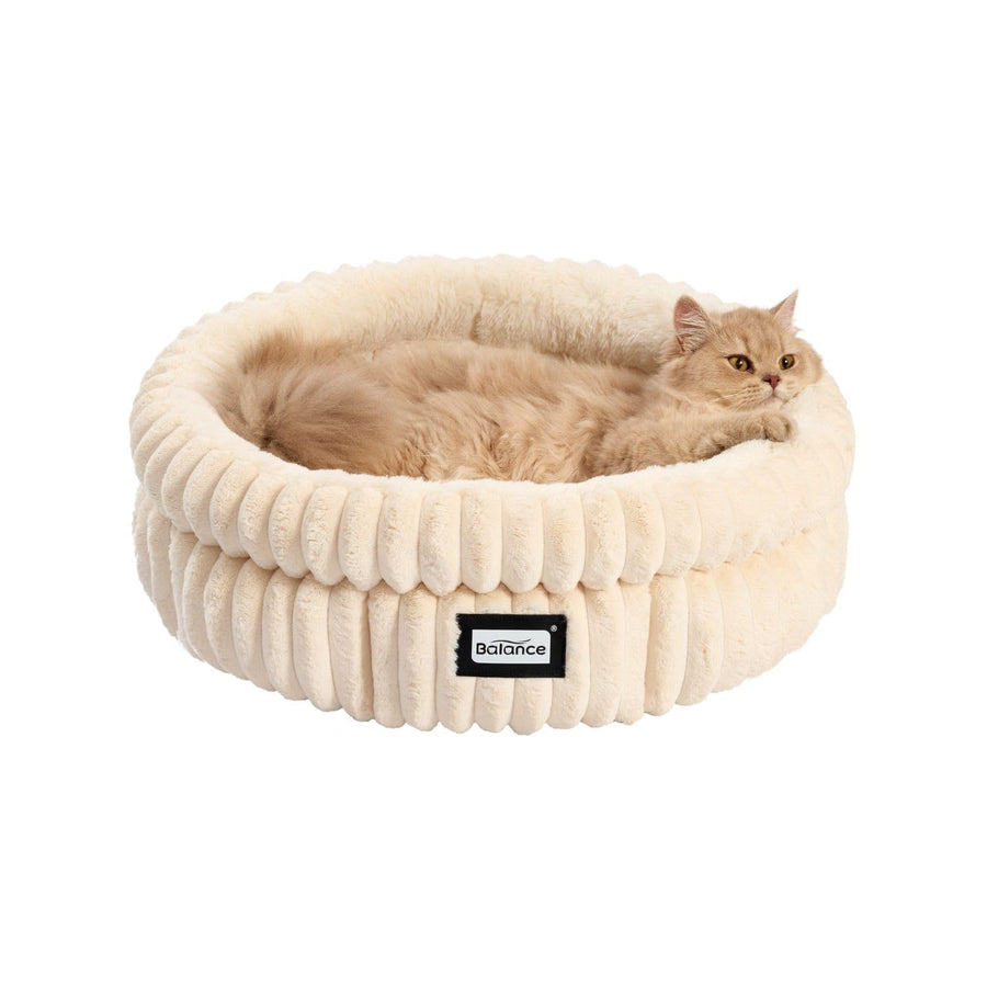 BALANCE Cat Bed Kitten Bed, Washable Round Cat Beds for Indoor Cats, Super Soft Plush Faux Fur Pet Bed for Puppy and Kitten with Anti-Slip Bottom